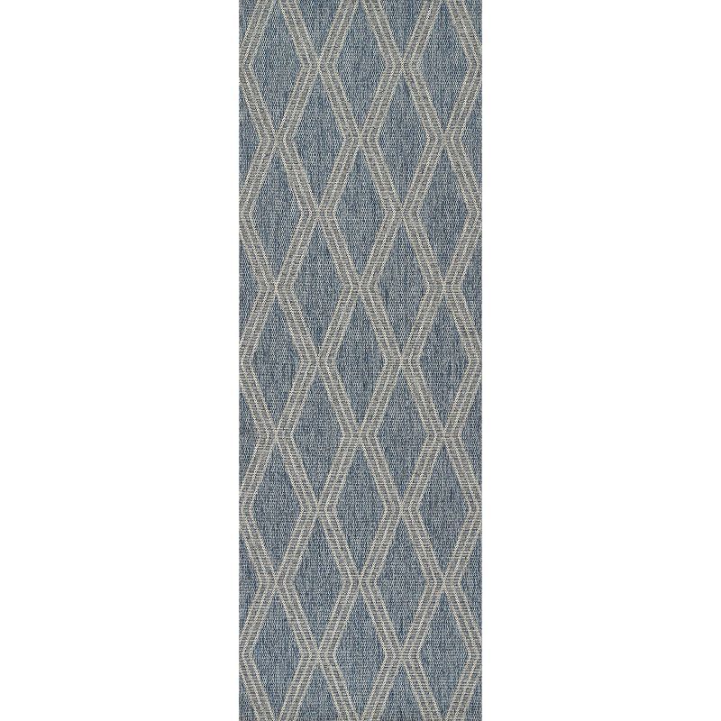 Blue Geometric Flat Woven Synthetic Runner Rug 2'7" x 7'6"
