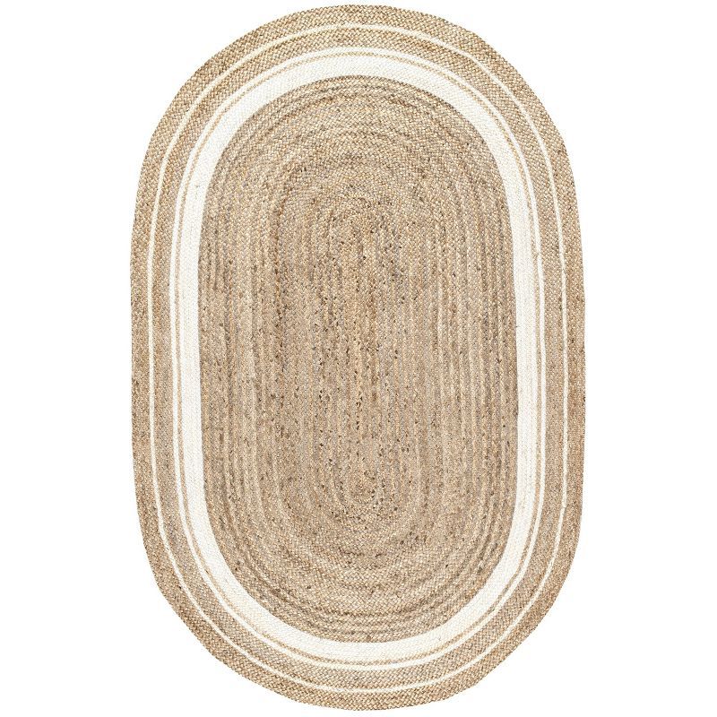 Off-White Oval Braided Jute Area Rug 4' x 6'