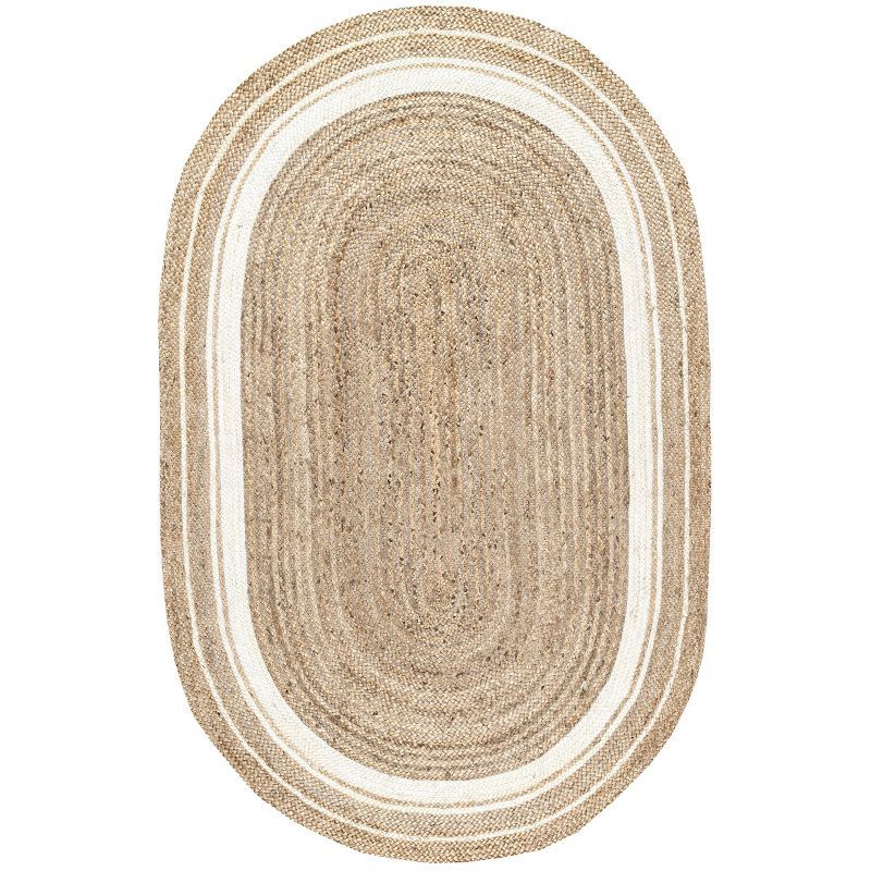 Off-White Oval Braided Jute Area Rug 4' x 6'