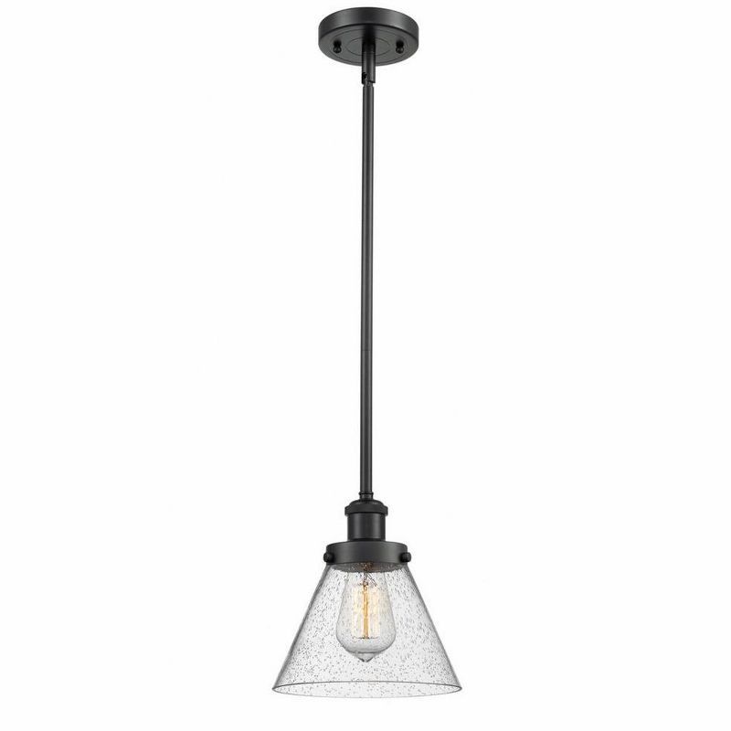 10" Matte Black Mini Pendant with Seedy Glass Shade