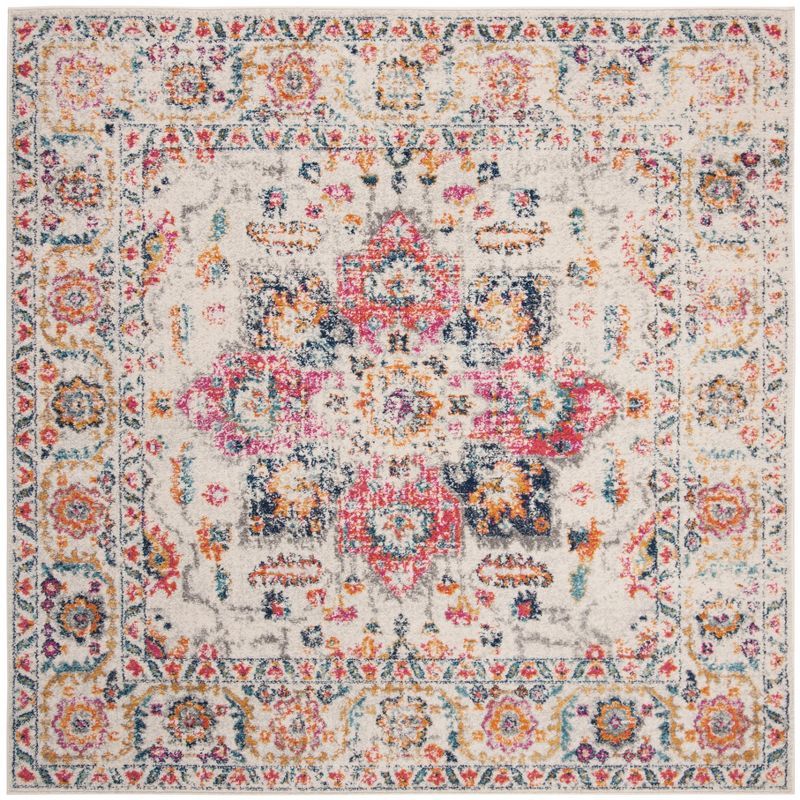 Fuchsia and Ivory Hand-knotted Synthetic Square Area Rug