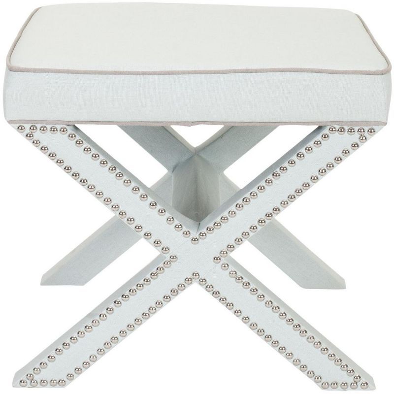 Robin's Egg Blue X-Base Ottoman with Nailhead Trim