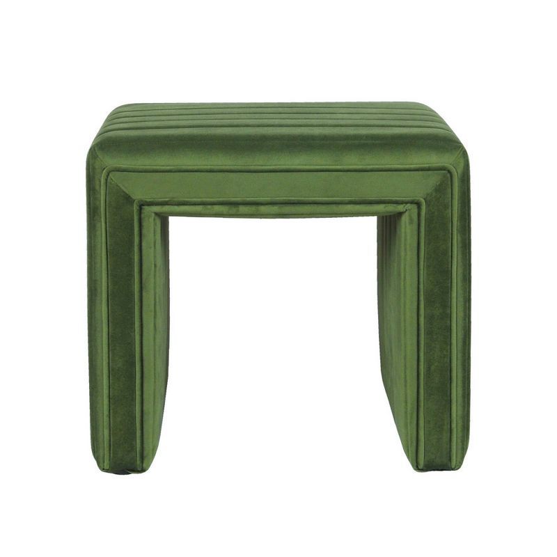 Elegant Green Velvet Tufted Footstool with Channel Detailing