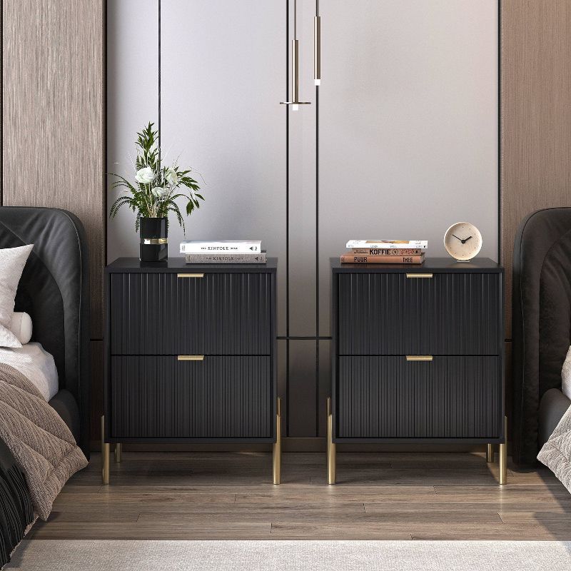 Festivo Black and Gold 2-Drawer Nightstands Set