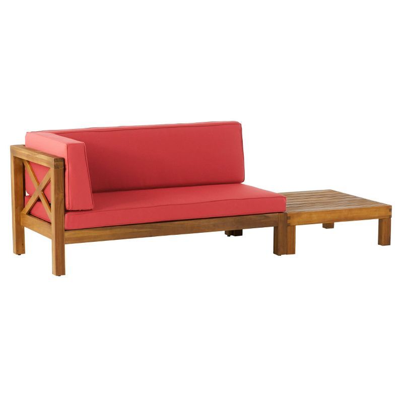 Teak and Red Acacia Wood Loveseat and Coffee Table Set