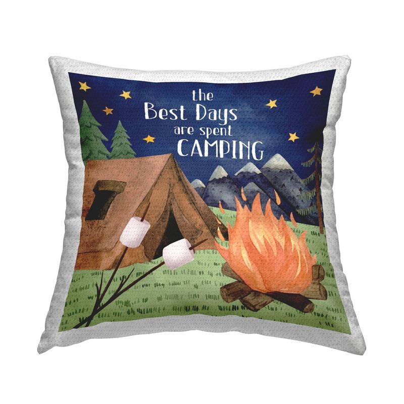 18" Square Outdoor Camping Scene Throw Pillow