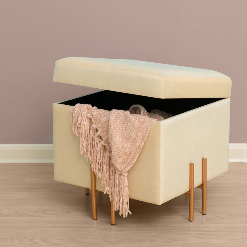 Ivory Velvet Storage Ottoman with Rose Gold Legs