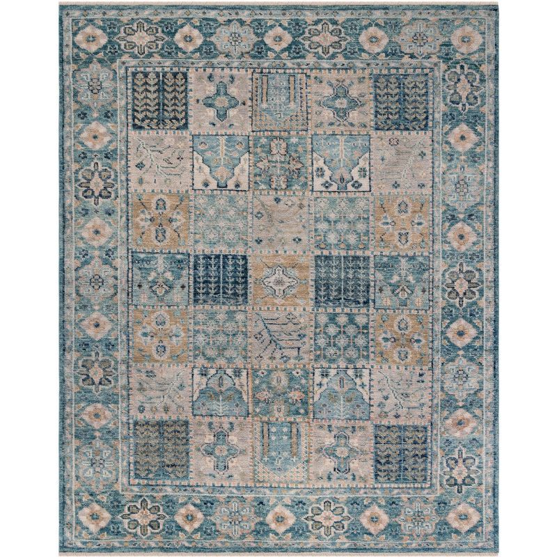 Samarkand Blue/Beige Hand-Knotted Wool 8' x 10' Area Rug