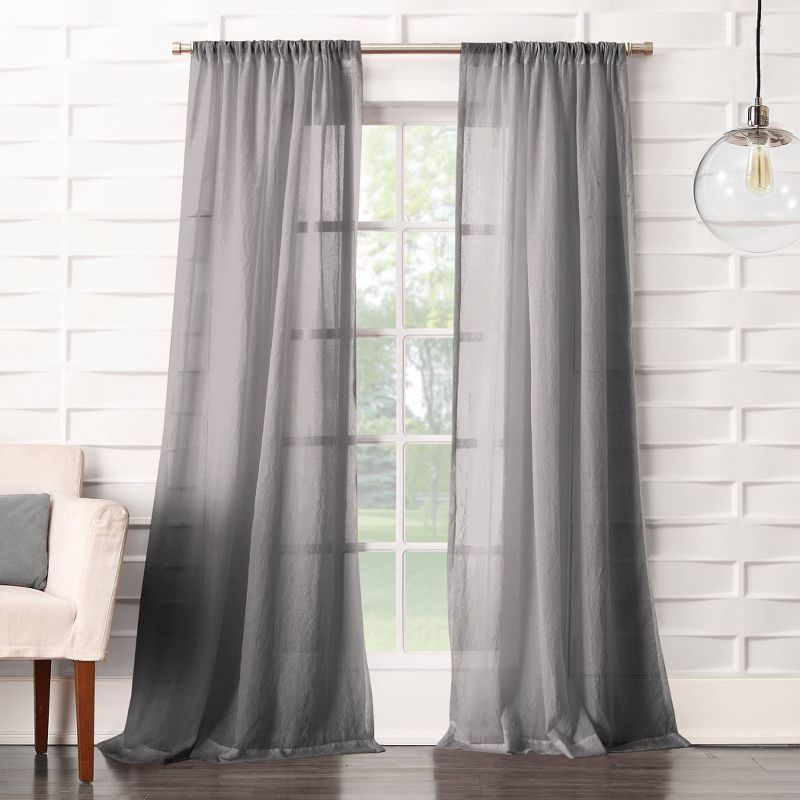 Gray Sheer Crushed Texture Rod Pocket Curtain Panel 50"x84"