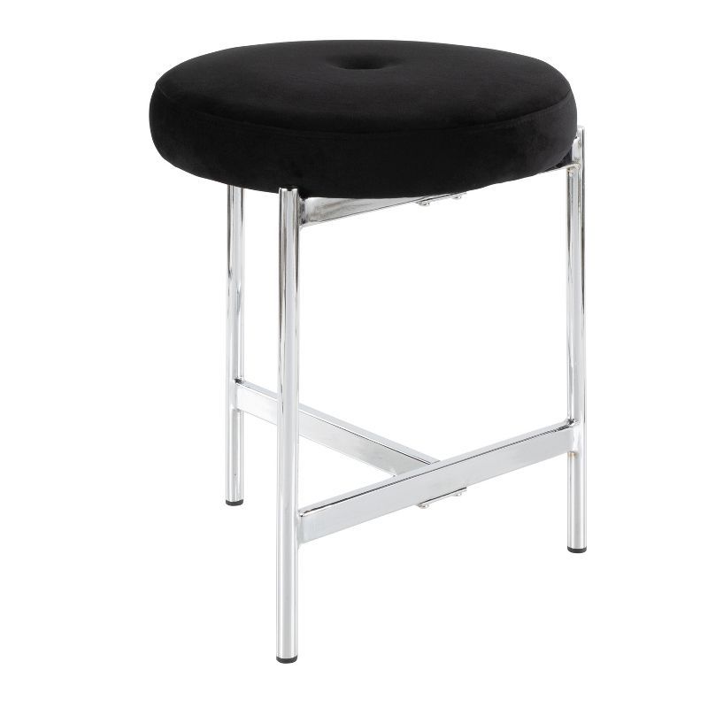 Chloe Modern Black Velvet Vanity Stool with Chrome Base