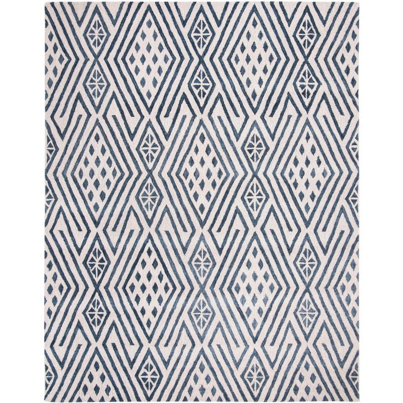 Blue and Ivory Handmade Wool 8' x 10' Area Rug