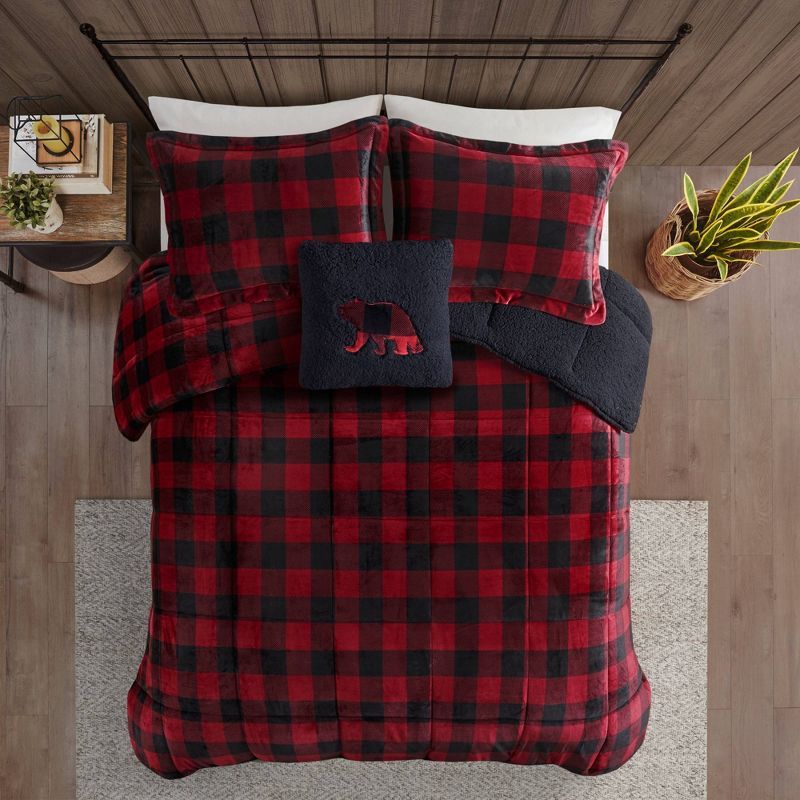 Full Red and Black Buffalo Check Down Alternative Bedspread Set