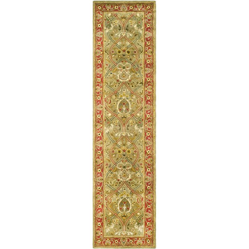 Light Green and Rust Hand-Tufted Wool Runner Rug