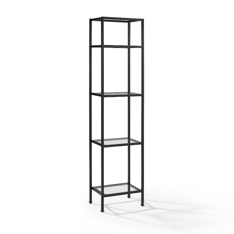 Sleek Aimee Narrow Oil-Rubbed Bronze Etagere with Tempered Glass Shelves