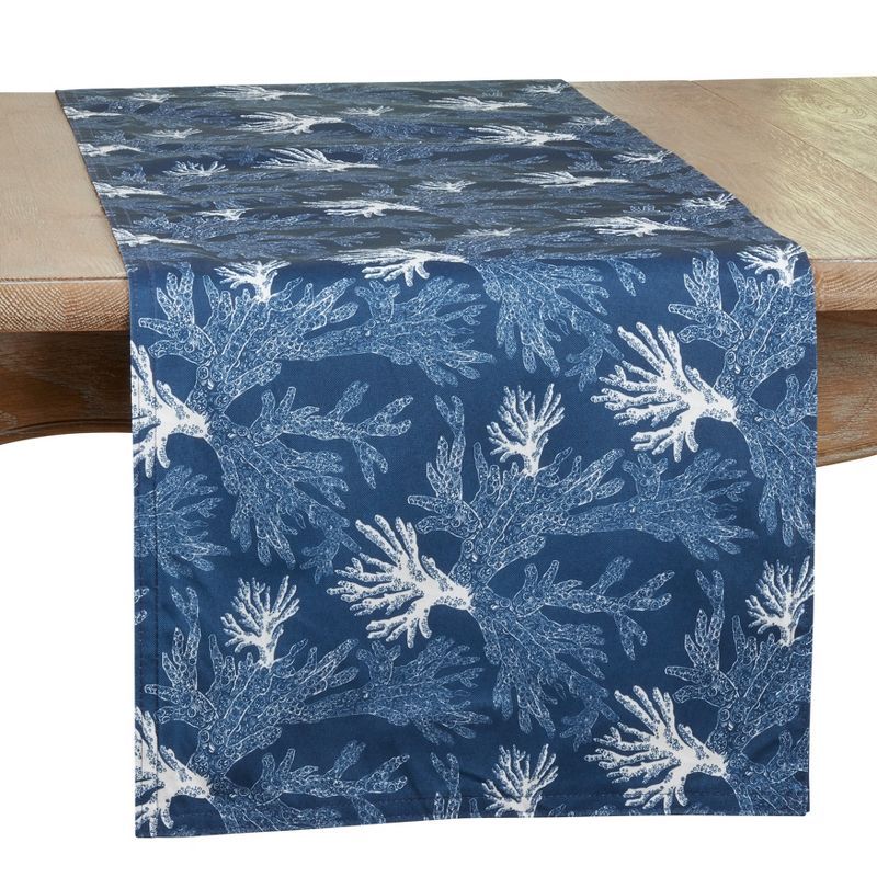 Navy Blue Sea Coral Polyester Table Runner