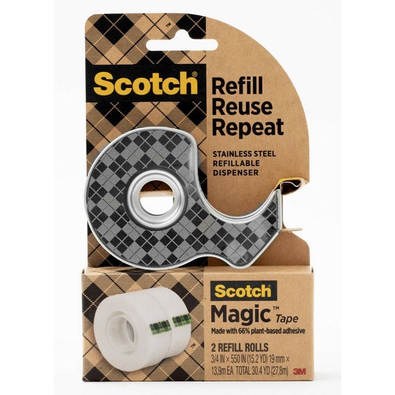 Scotch Stainless Steel Refillable Tape Dispenser with 2 Rolls