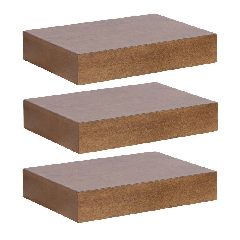 Rustic Brown 12" Wood Floating Accent Shelves, Set of 3