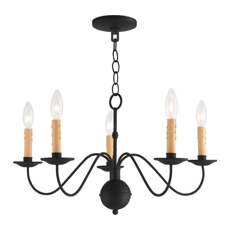 Mini Heritage Black Steel 5-Light Candelabra Chandelier