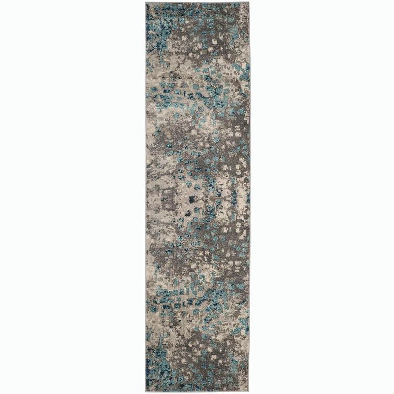 Boho-Chic Gray and Light Blue Synthetic Runner Rug 2'2" x 10'