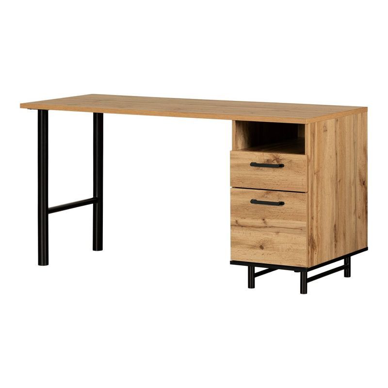 Nordik Oak Wood Desk with Drawer and Filing Cabinet