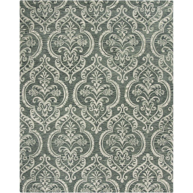 Handmade Tufted Floral Wool Area Rug, Blue Sage, 8' x 10'