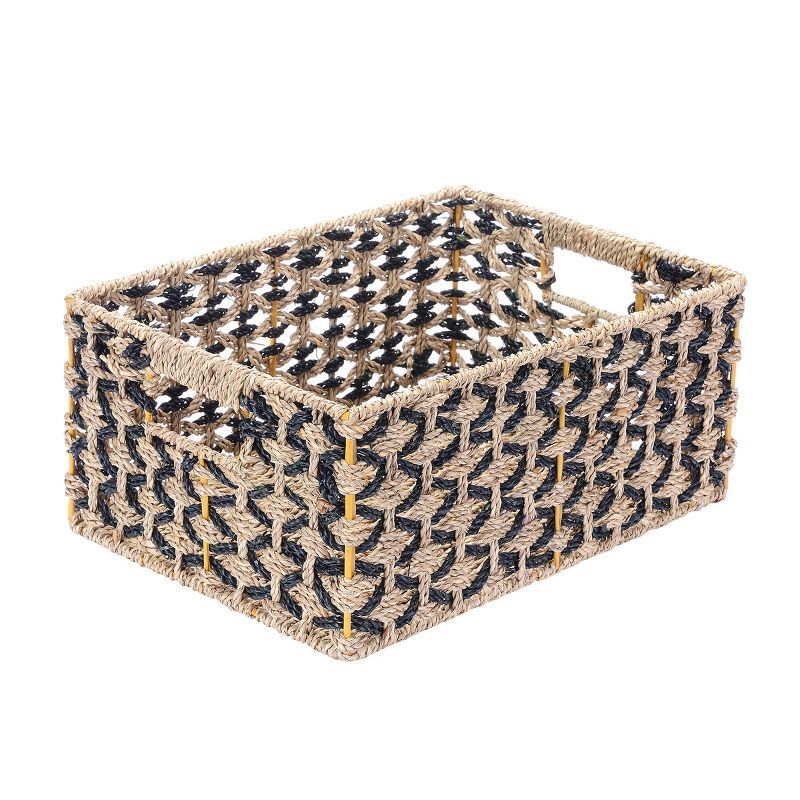 Rectangular Black and Natural Seagrass Storage Basket