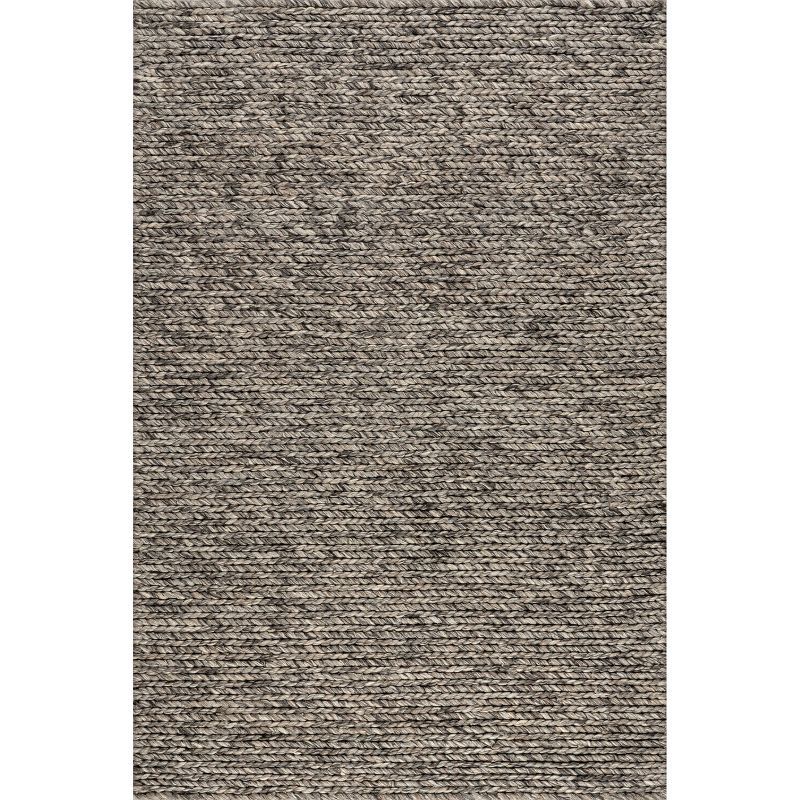 Light Grey Braided Wool and Cotton Area Rug