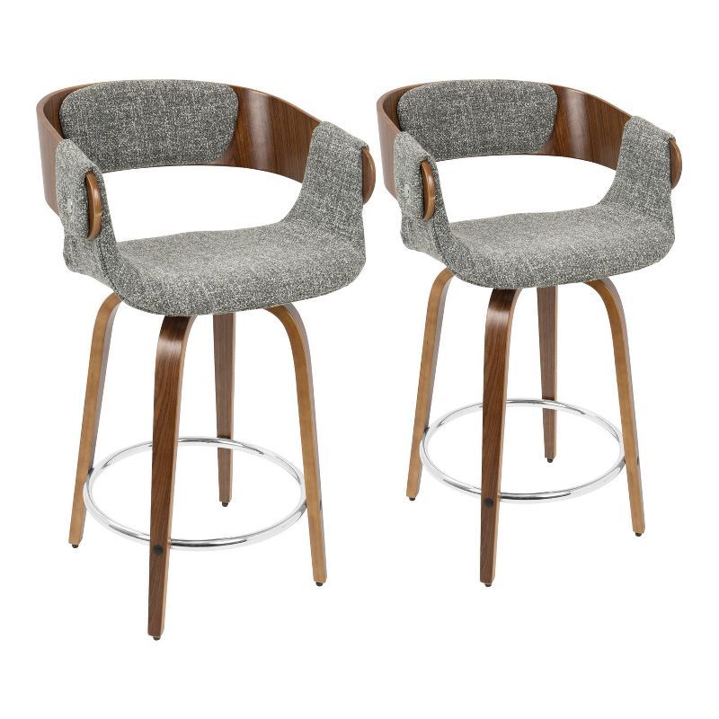 Elisa 33" Gray and Walnut Mid-Century Modern Swivel Counter Stool