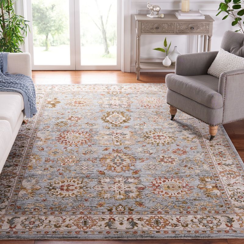 Hamilton Elegance Blue and Ivory Floral Synthetic Square Rug