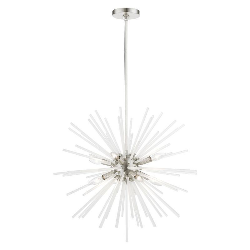 Uptown Brushed Nickel Sputnik 8-Light Chandelier with Acid Etched Rods