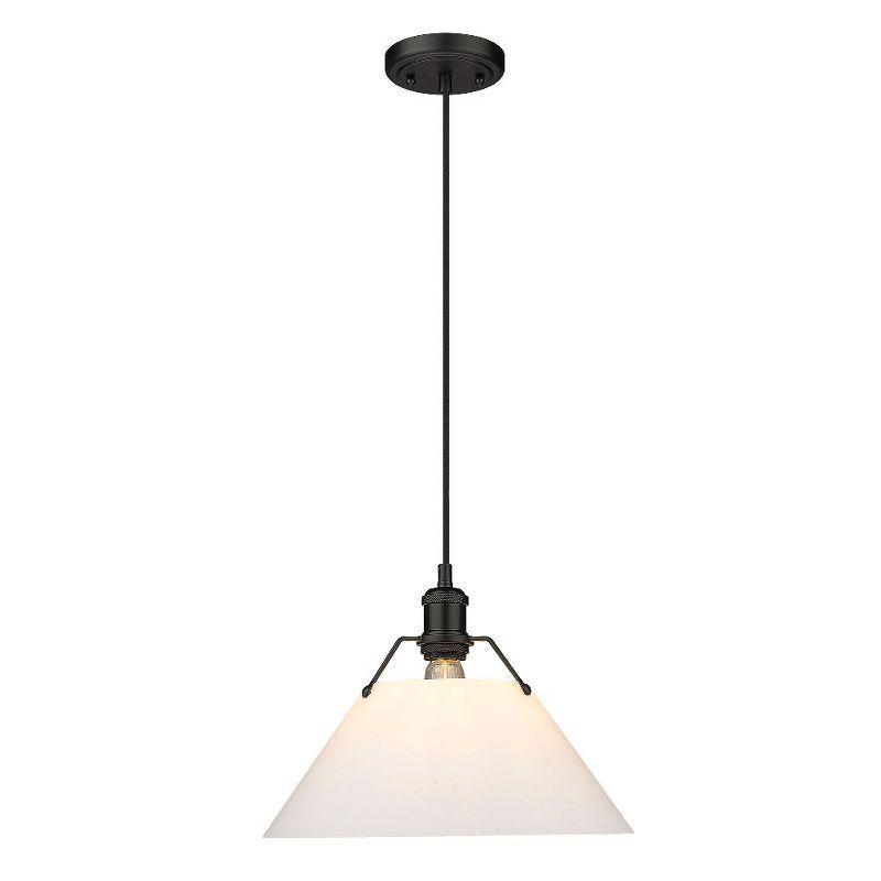 Orwell 14" Matte Black and Opal Glass Vintage Pendant Light