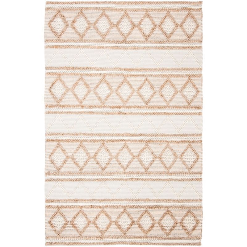 Ivory Geometric Handwoven Wool-Cotton Blend Rug - 3' x 5'