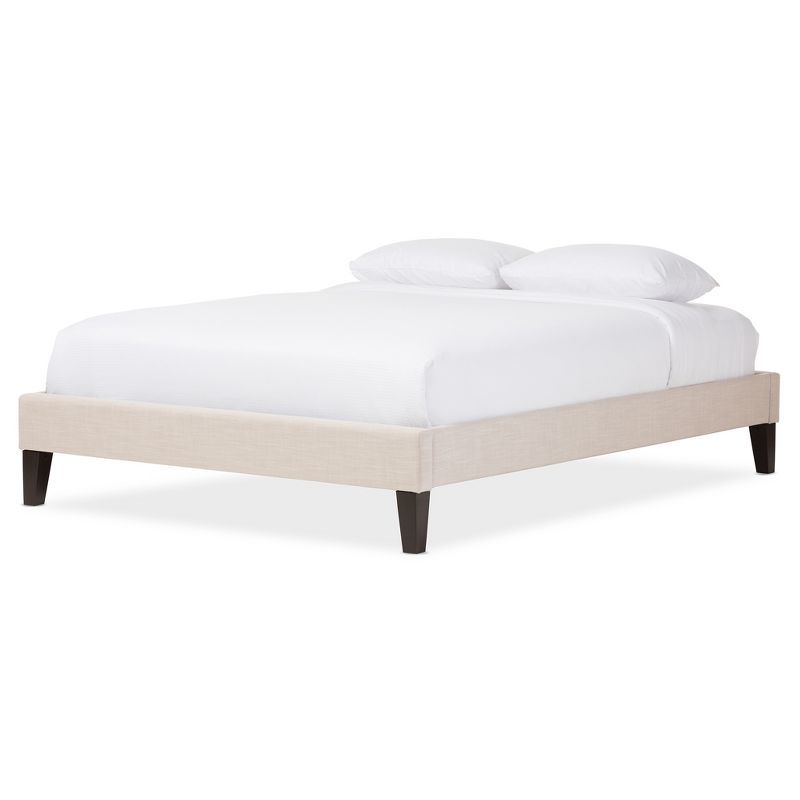 Contemporary Beige Linen Full Bed Frame with Tapered Legs