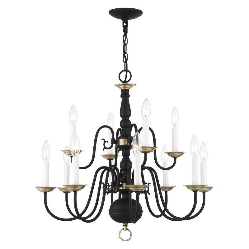 Elegant Black 12-Light Chandelier with Crystal Rod Accents