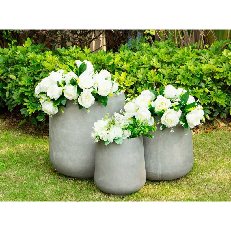 Set of 3 Gray Lightweight Concrete Footed Tulip Planters