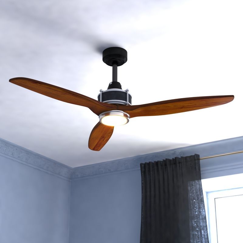 Curtiss 52" Black and Silver Industrial Wood Ceiling Fan with LED Light and Remote