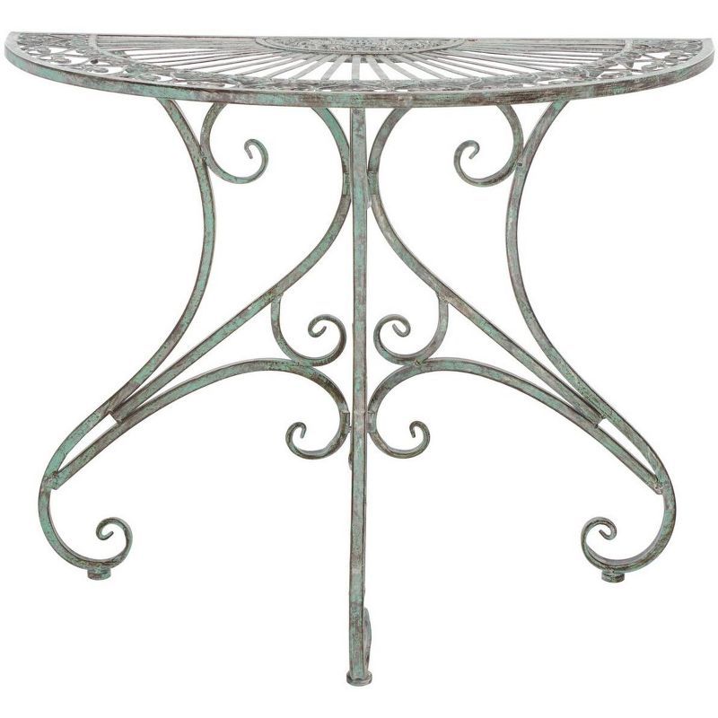 Antique Green Iron Half-Moon Patio Accent Table