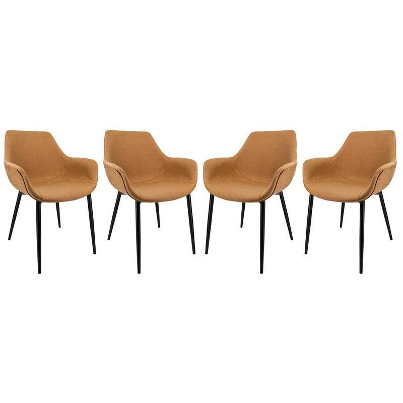 Markley Light Brown Leather Dining Arm Chair with Metal Legs, Set of 4