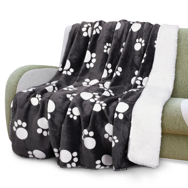 Dark Gray Paw Print Waterproof Reversible Pet Blanket