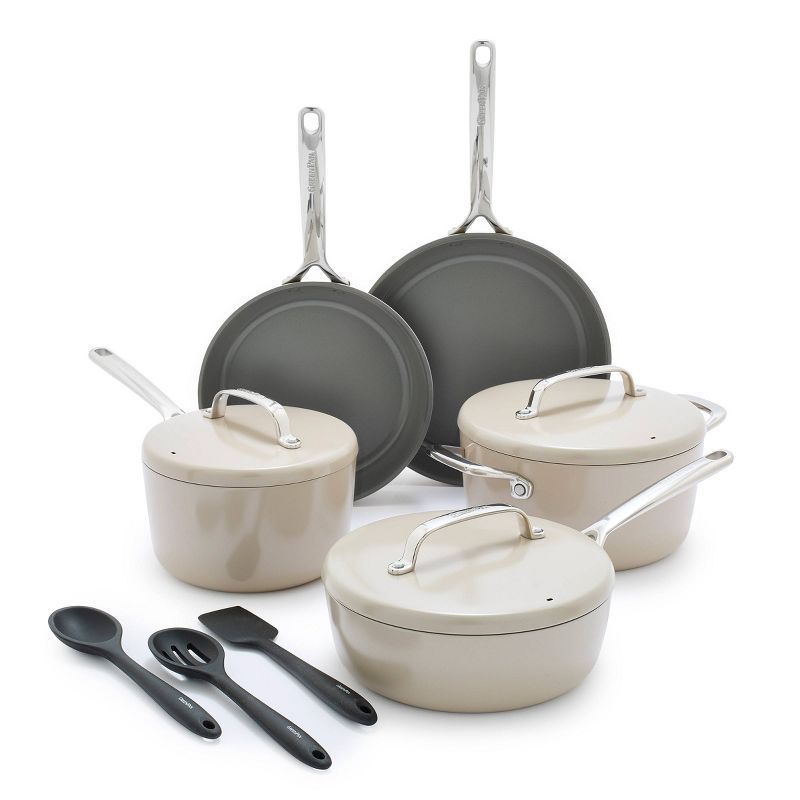 Taupe Ceramic Nonstick 14-Piece Cookware Set with Stainless Steel Handles