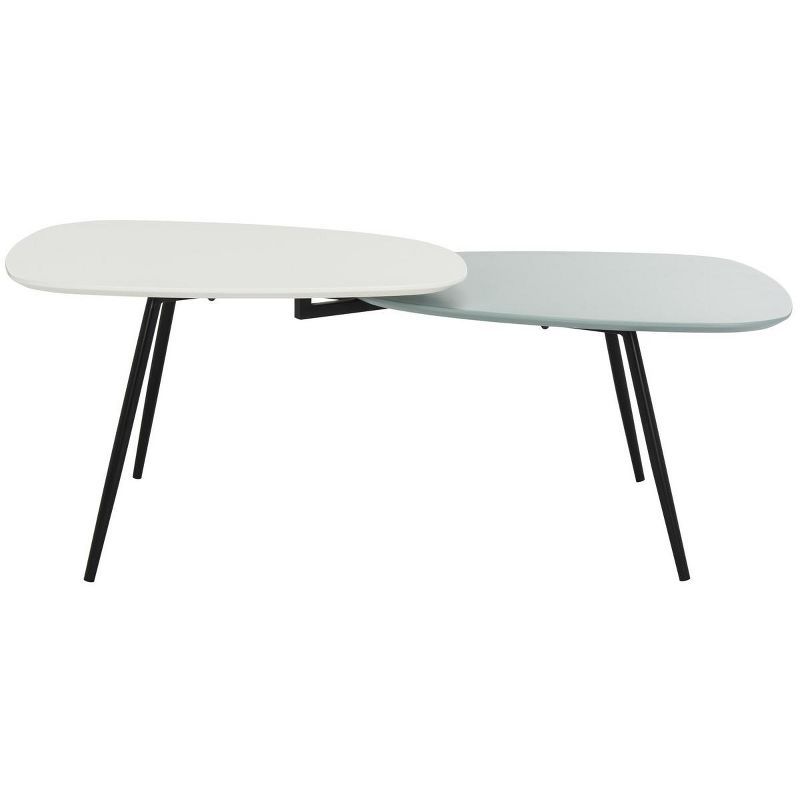 Transitional Bi-Level Oval Coffee Table in White and Grey