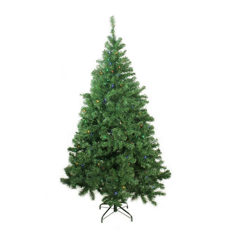 6' Pre-Lit Multicolor LED Pine Christmas Tree with Metal Stand