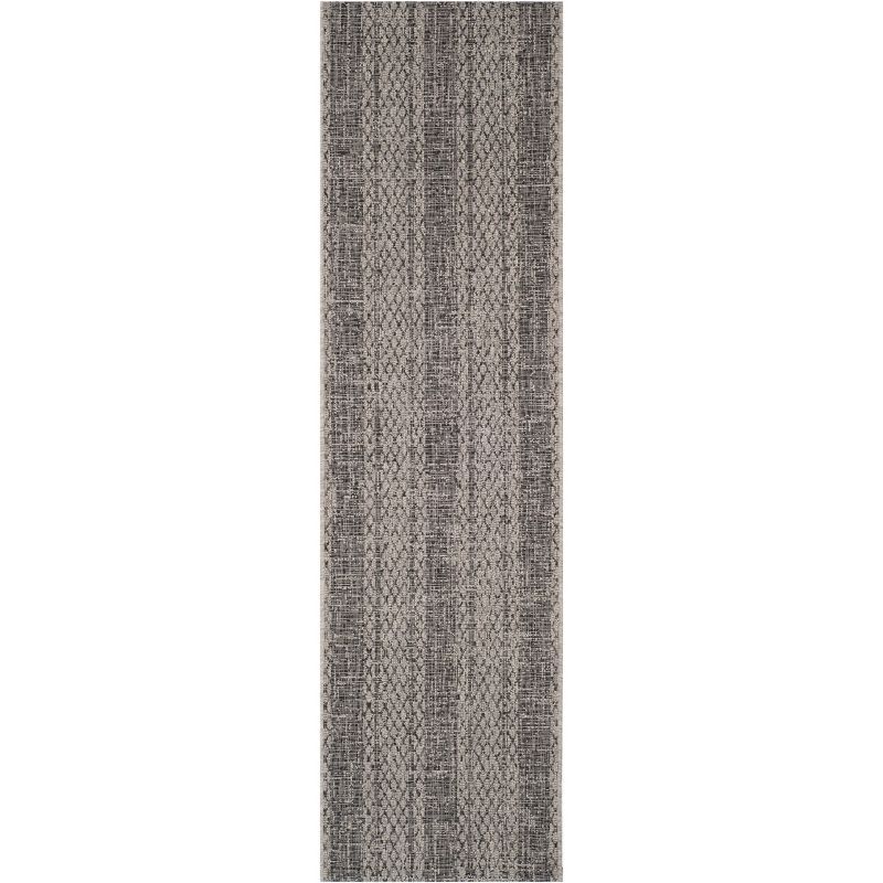 Light Grey and Black Synthetic 27'' Easy Care Indoor/Outdoor Runner Rug