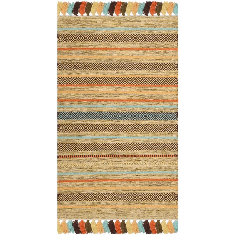 Coastal Charm Green Stripe Hand-Woven Cotton Area Rug 2'6" x 4'