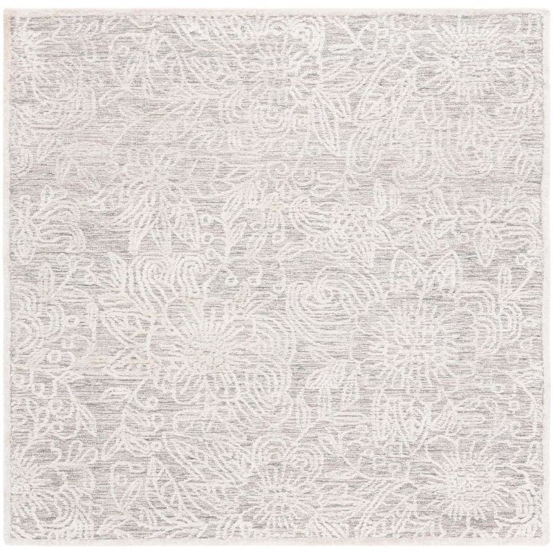 Grey and Ivory Hand-Tufted Wool Square Area Rug