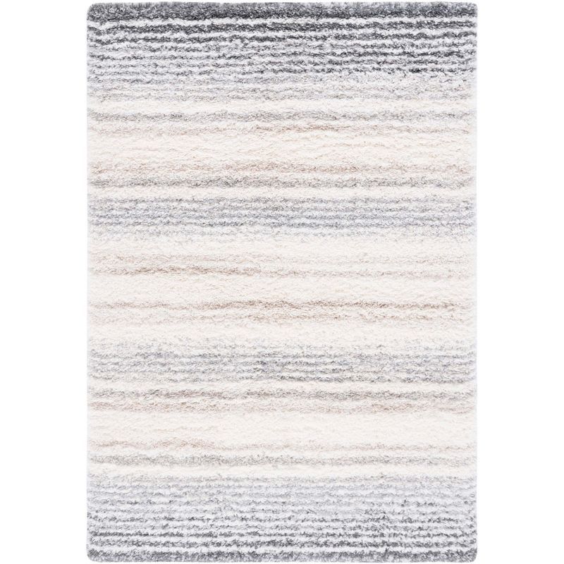 Fontana Ivory and Gray Shag 4' x 6' Synthetic Area Rug