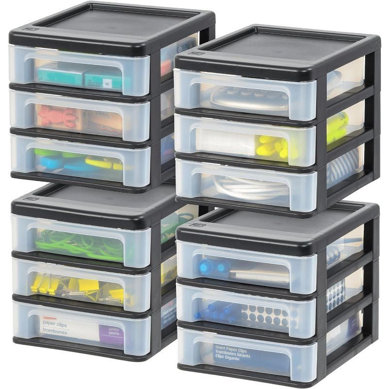 Small Black Plastic 3-Drawer Stackable Desktop Organizer