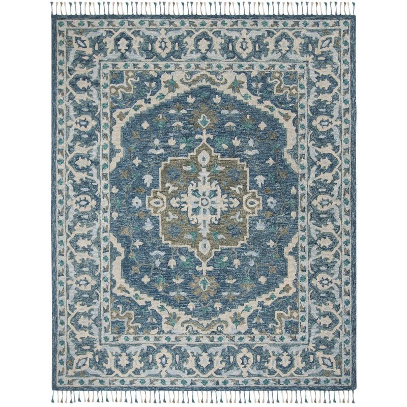 Handmade Southwestern Chic Blue Wool 10' x 14' Rectangular Area Rug