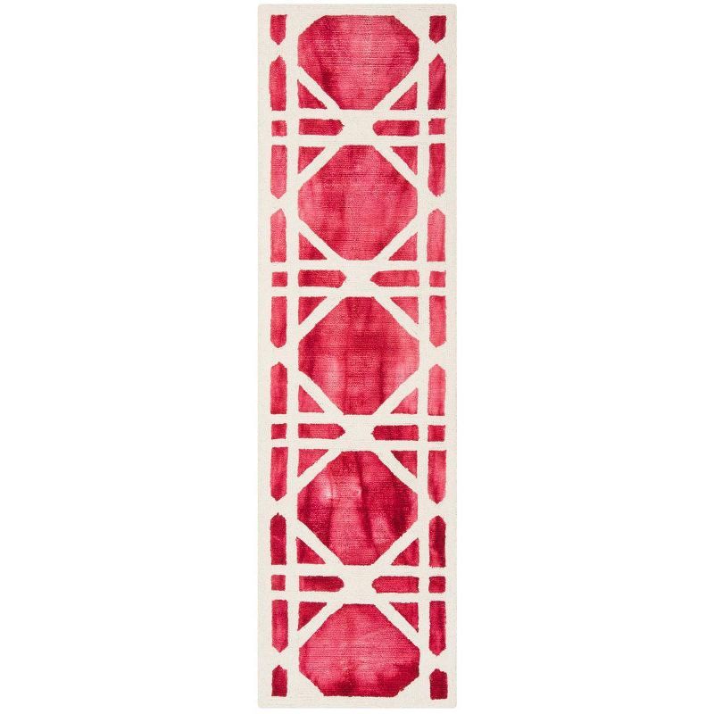 Ivory and Red Wool Hand Tufted Runner Rug