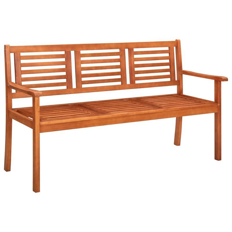 Eucalyptus Wood Medium Tone Outdoor Patio Bench with Backrest